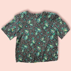 VTG 1990s Black Diamond Gem Print Blouse